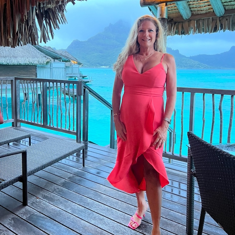 Xscape Vibrant Coral High Low Dress